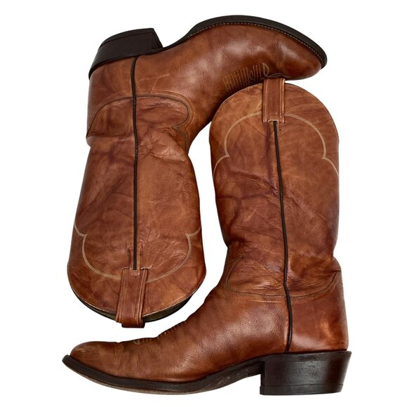 Vintage Tony Lama 5084 Dress Western Cowboy Leather Boots Mens 11E Cognac - Picture 5 of 10